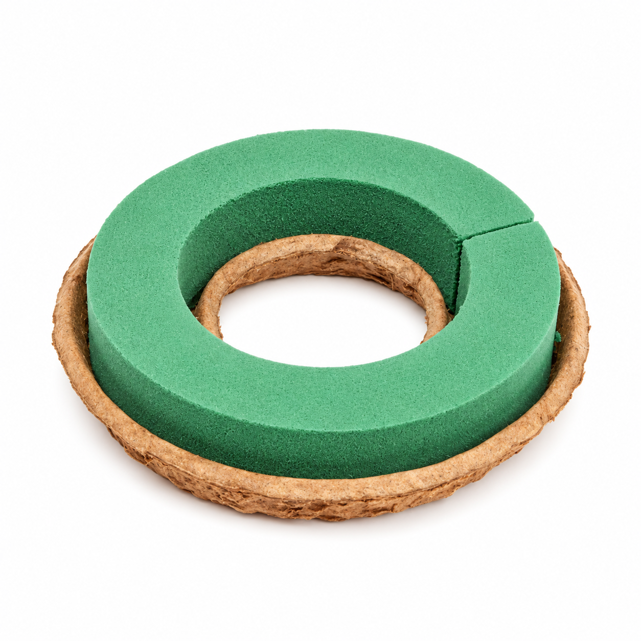 Green floral foam wreath ring in a base